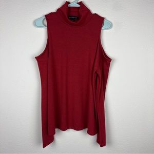 Gibson Look Red Turtleneck Shoulder Cutout Long Sleeve Top
